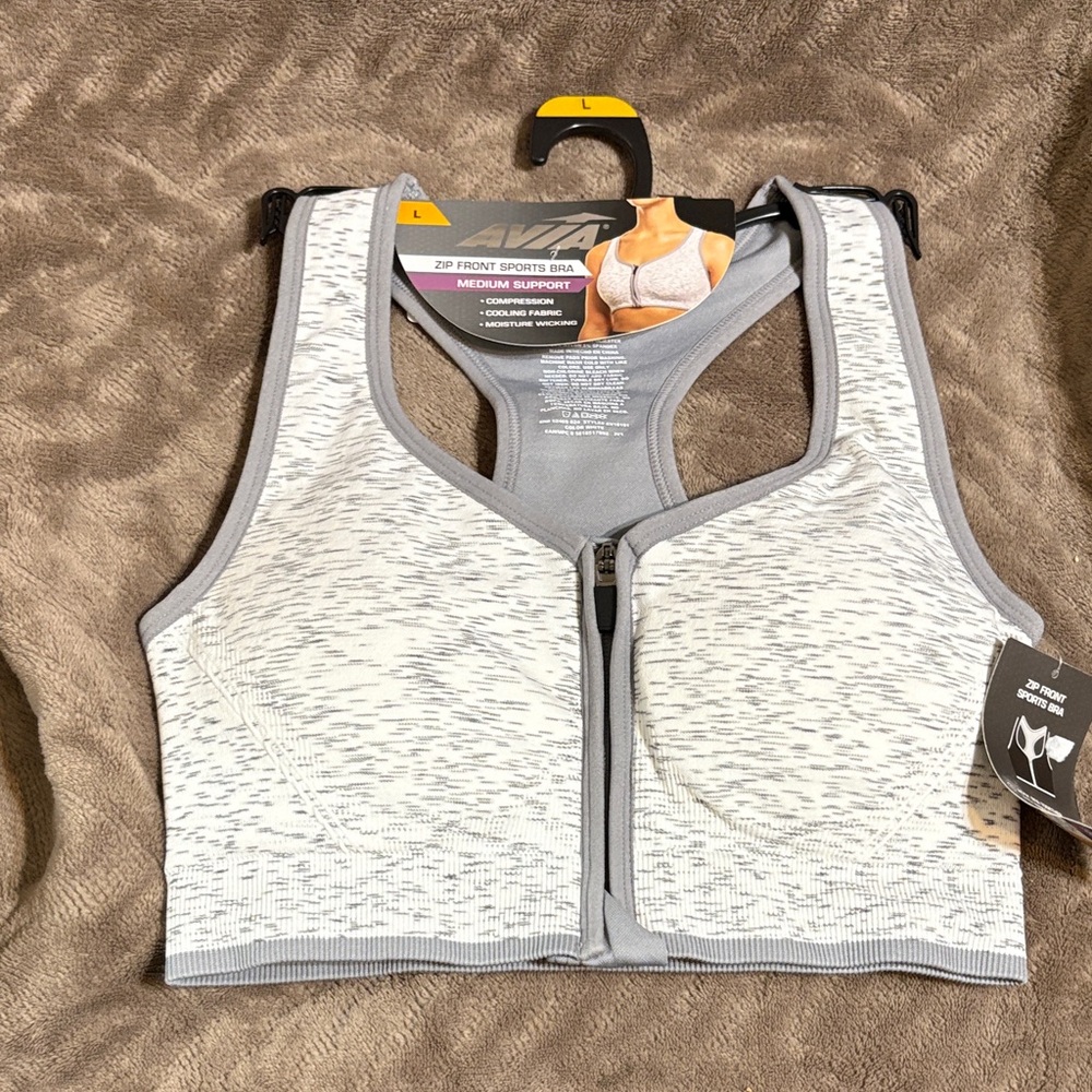 Avia Gray Zip Front Sports Bra